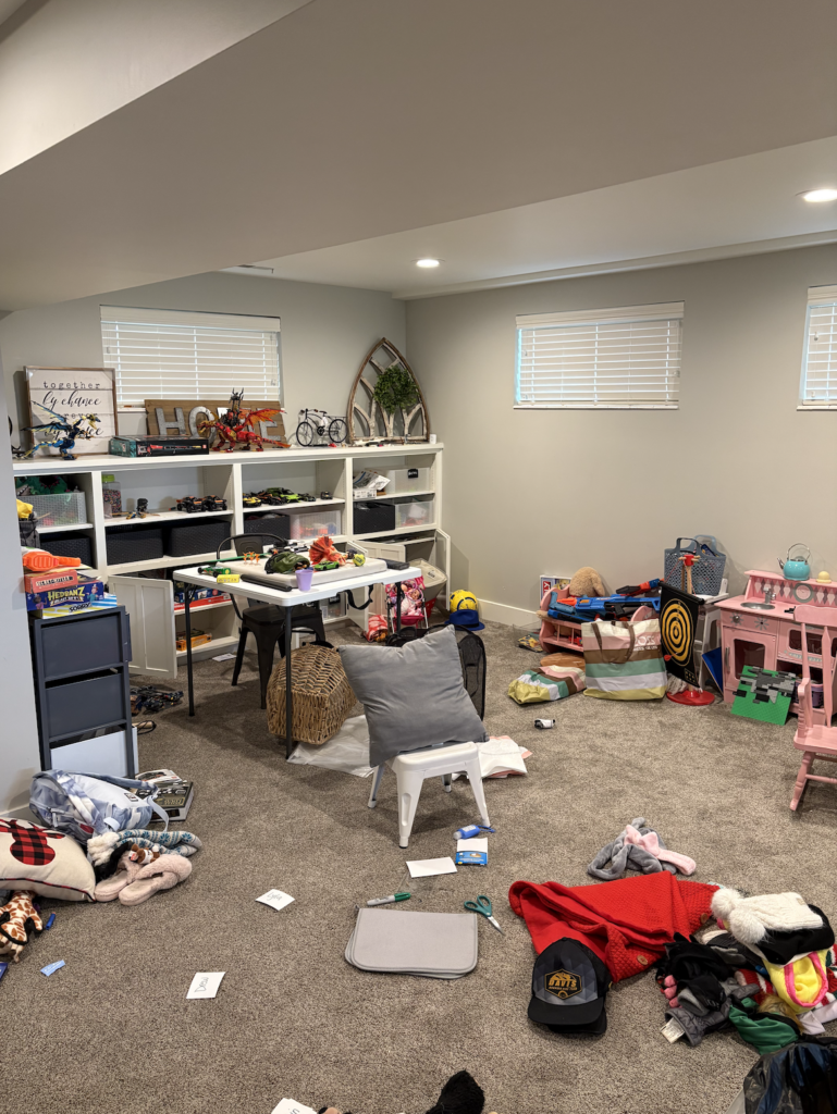 Kids' playroom before decluttering. 
